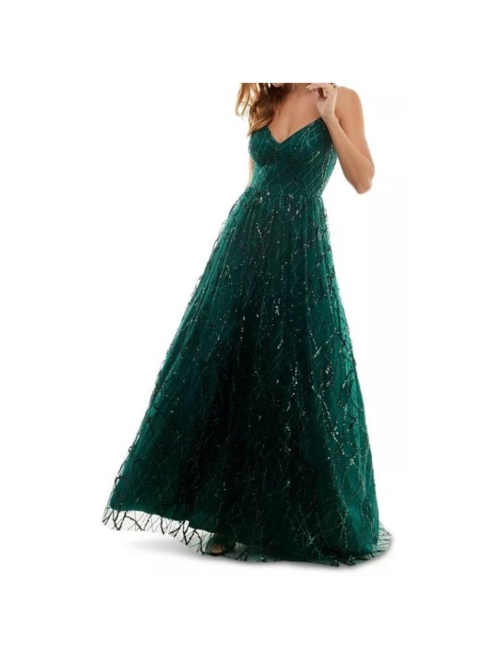 NWT Say Yes To The Prom Womens Green Glitter Sequin Lace-Up Gown Juniors Size 5